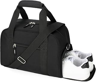 Searock 14 inch Small Gym Bag with Shoe Compartment - Black | Mini Duffle Bag for Men & Women, Lightweight Carry On Duffel Bag for Travel, Sports, Fitness & Workout, Jet Black
