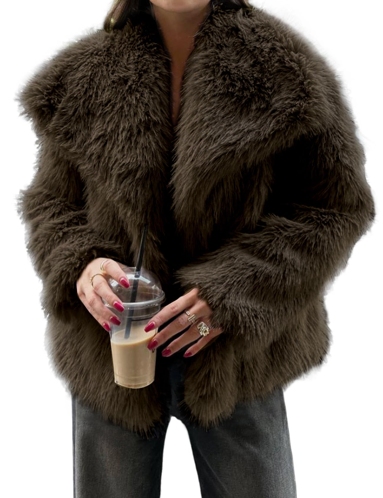Womens Faux Fur Coat Winter Warm Fluffy Fur Jacket