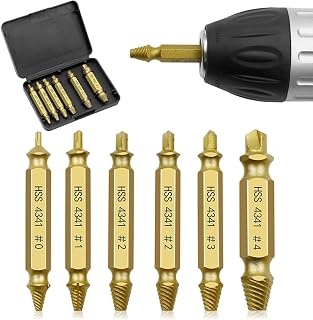 6 Pieces Damaged or Broken HSS Screw Extractor Set, Easy Pull Out Drill Bit Set for Stripped Screws and Bolts, Broken Screw Removal Kit with Case (Gold)