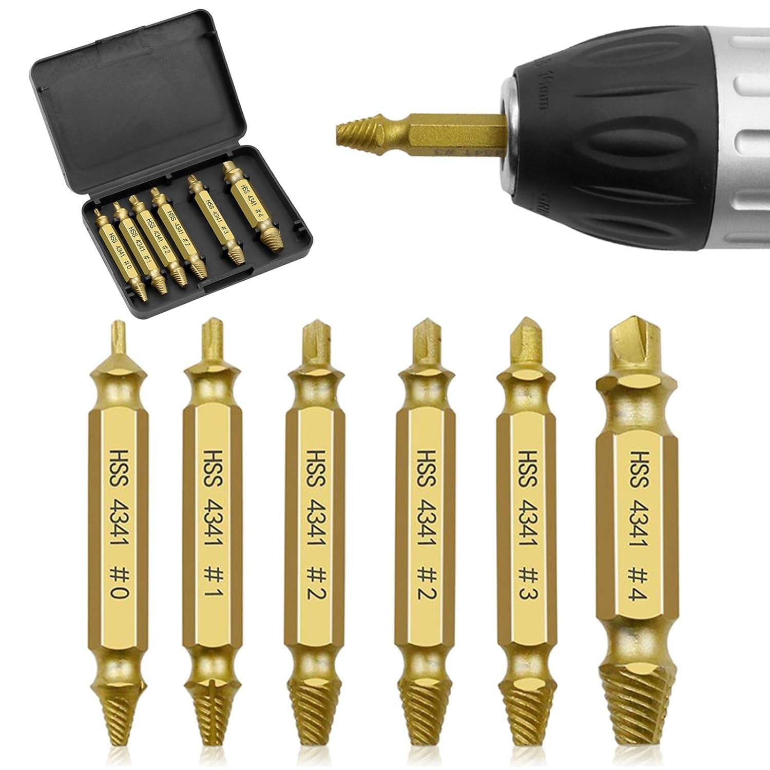 6 Pieces Damaged or Broken HSS Screw Extractor Set, Easy Pull Out Drill Bit Set 