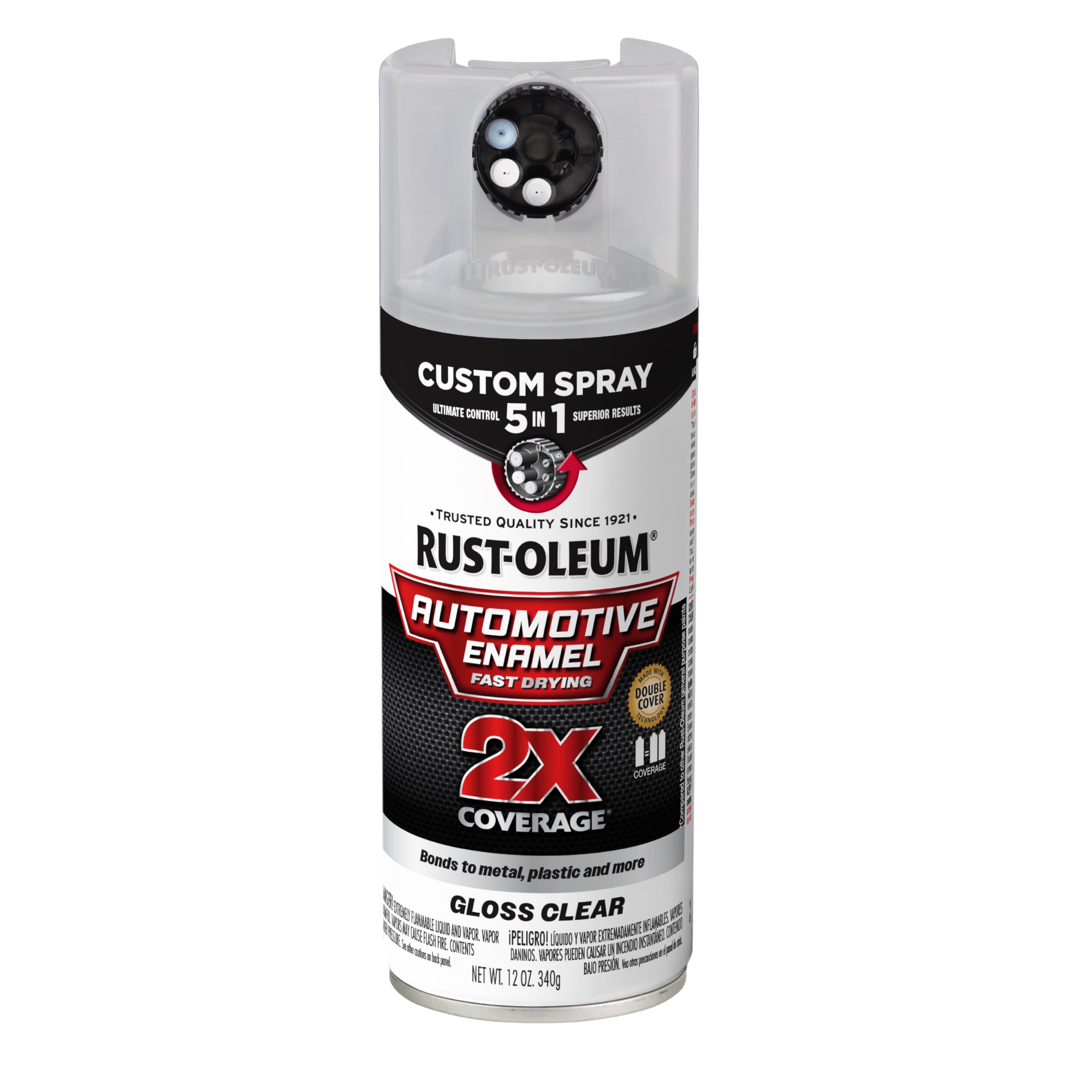 Rust-Oleum 2X Automotive Enamel 5-in-1 Spray Paint, Gloss Clear | Fast Dry, Adju