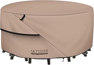 ULTCOVER Waterproof Round Patio Table Cover 76 inch | Heavy Duty 600D Polyester, UV Resistant, Fits Outdoor Furniture Set