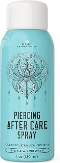 BASE LABORATORIES Piercing Aftercare Spray 4 oz, Saline Spray for Piercings | Ear Piercing Cleaner, Nose Piercing Spray, Saline Solution, Keloid Bump, Navel Care, Wound Wash, Belly Button Soak