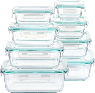 Vtopmart 8 Pack Glass Food Storage Containers with Lids Green | Meal Prep Lunch Containers, Leakproof, Leftover Storage, Take-out, Microwave, Oven, Freezer and Dishwasher Safe, BPA Free