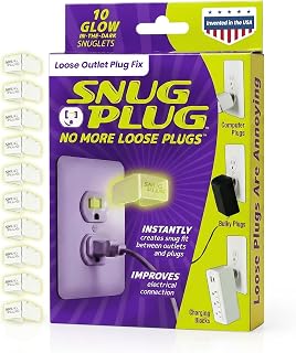 Loose Outlet Plug Fix | Outlet Tightener | 10-Pack Glow Dark | Loose plug outlet insert gives power cords a snug fit, plus a glow-in-the-dark design that's easy to spot in low light