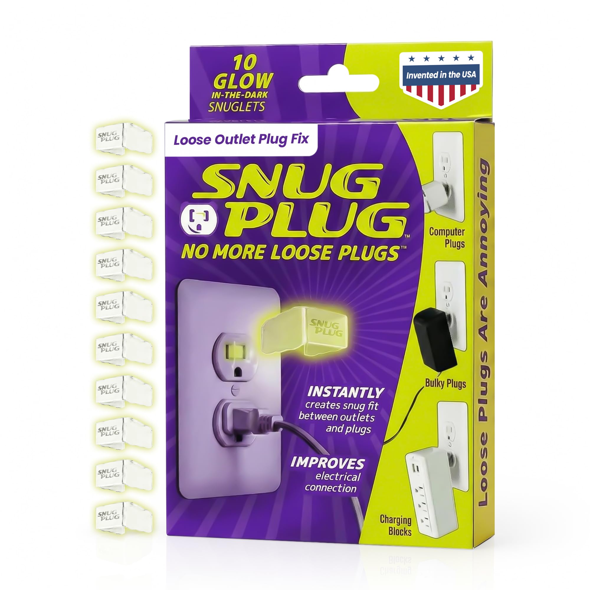 Loose Outlet Plug Fix | Outlet Tightener | 10-Pack Glow Dark | Loose plug outlet