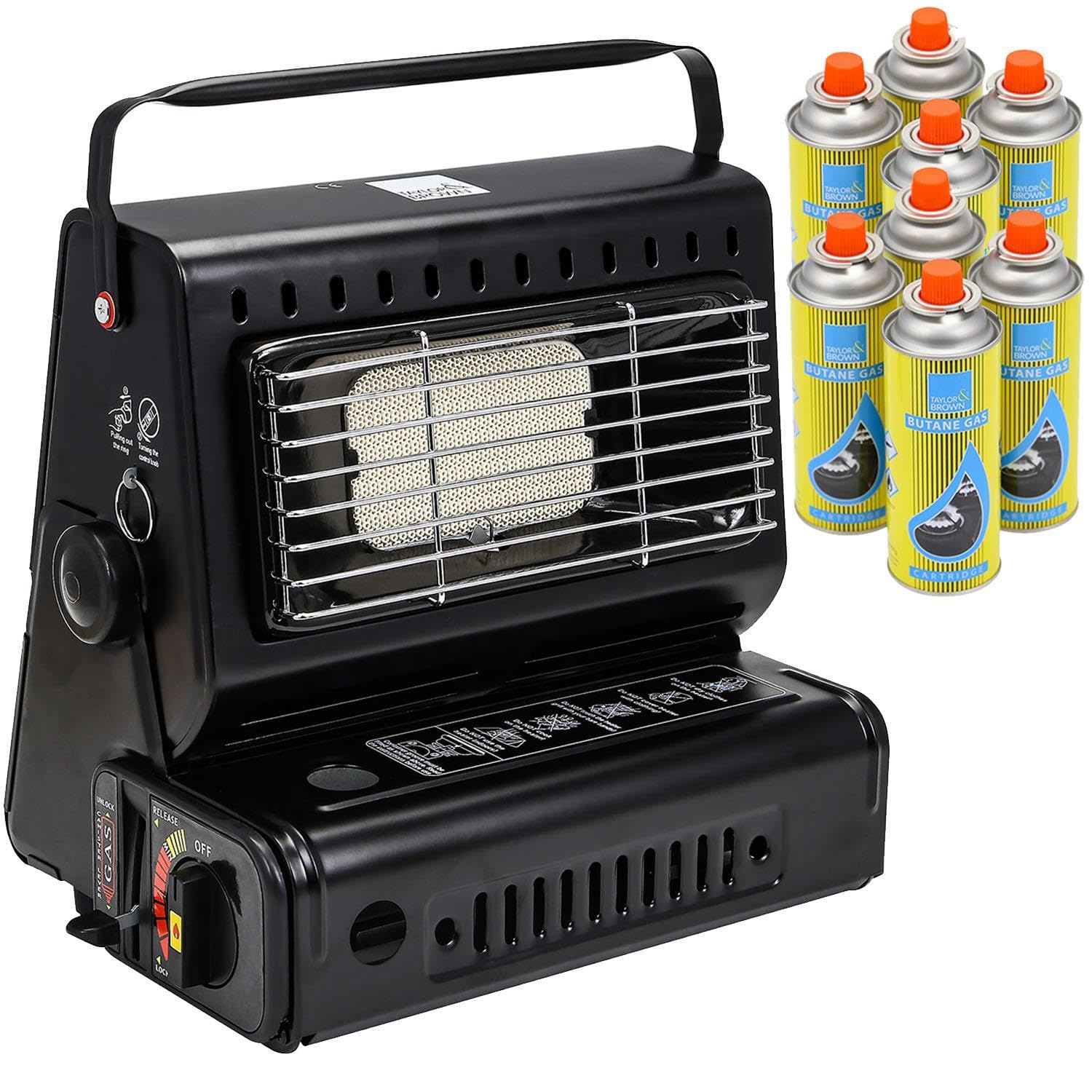 Greenfields Outdoor Gas Heater with 8 Canisters, Portable 1.3kW Camping Heater w