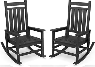 SERWALL Outdoor Rocking Chair Set of 2, HDPE Rocking Chairs for Adult, Black