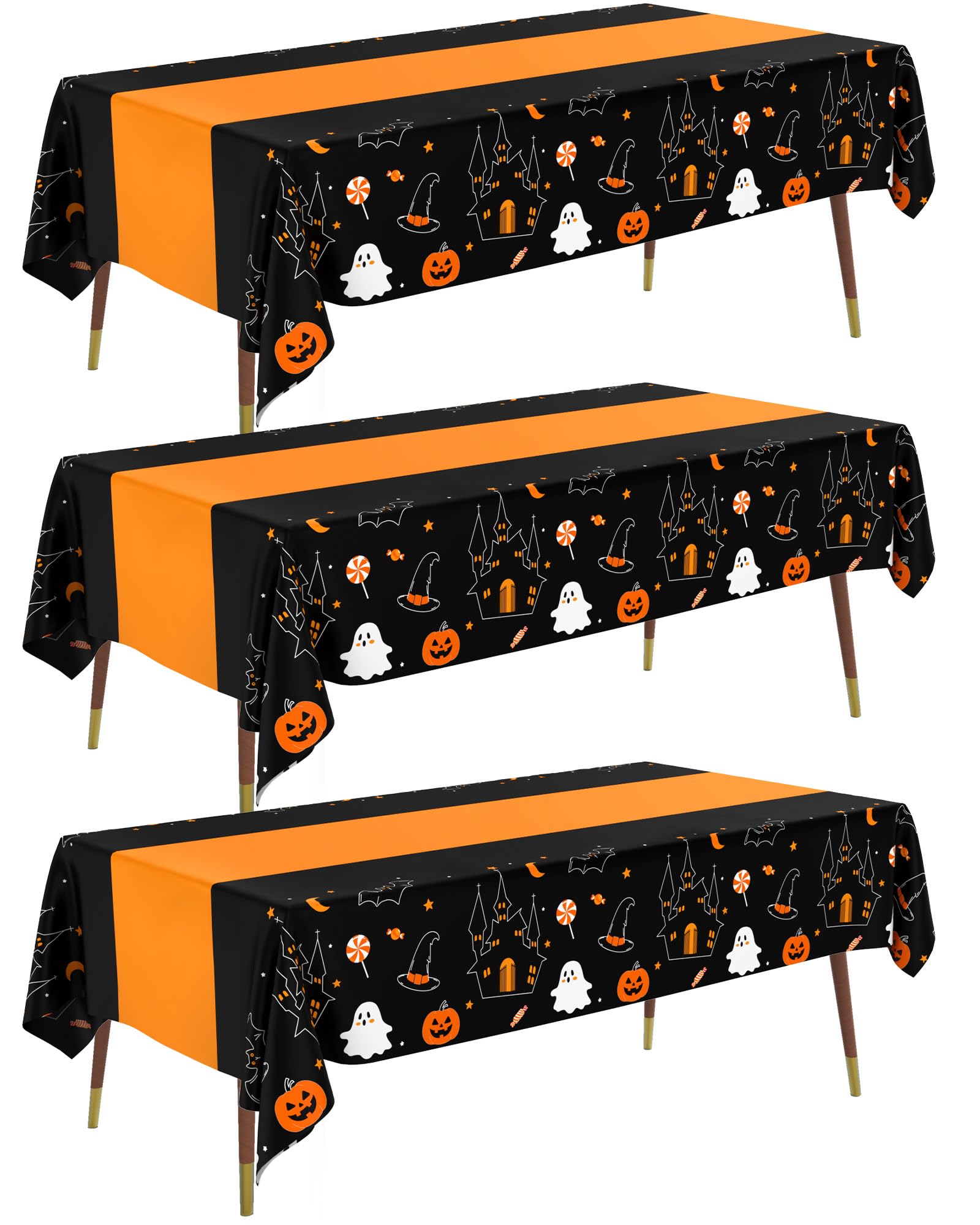 Pureegg Halloween Plastic Table Cloth Disposable 54x108 3 Pack Rectangle | Table