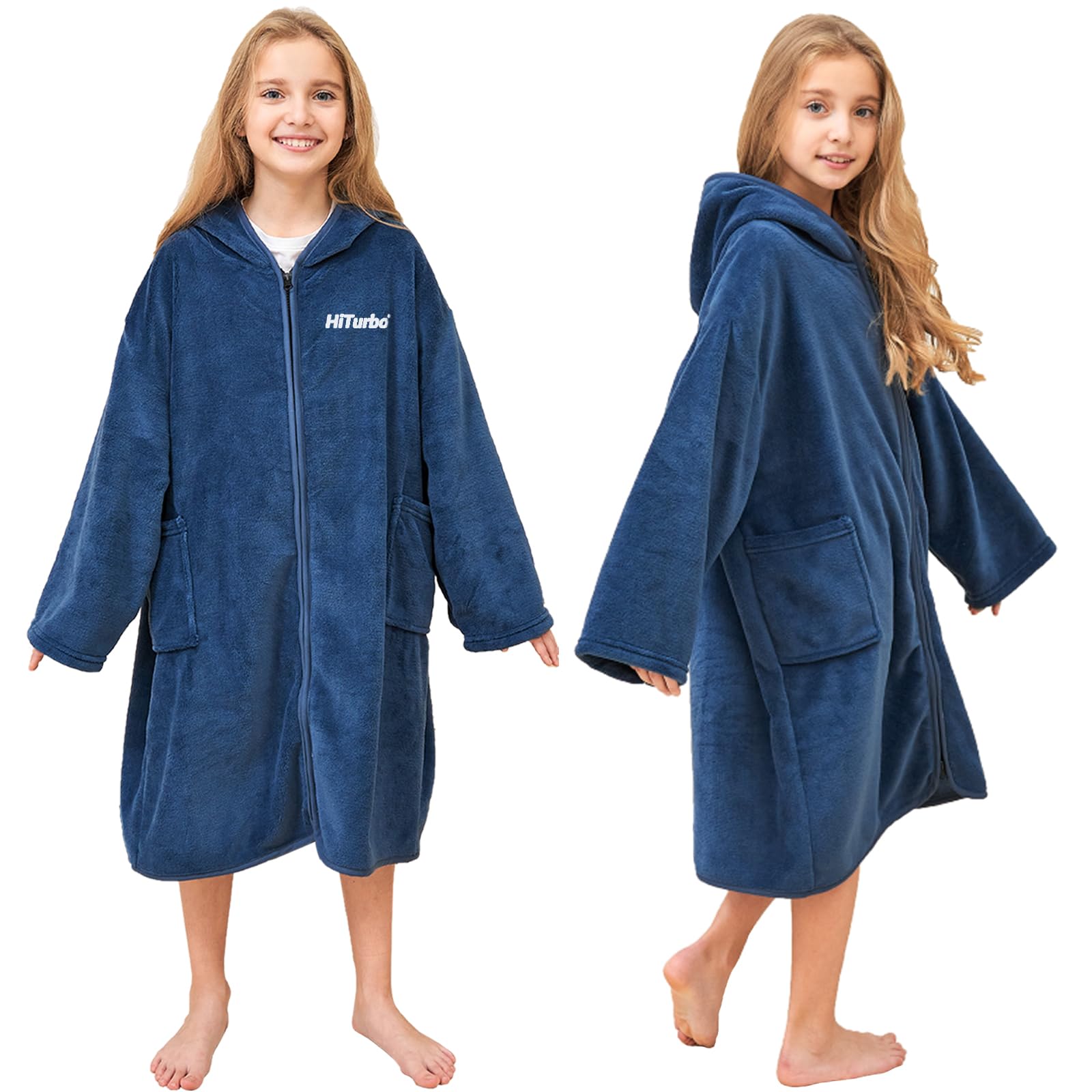 Hiturbo Kids Bath Towel Hoodie: Soft Plush Zipper Surf Poncho | Hooded Towel Pon