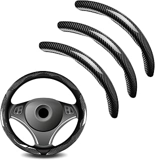 3pcs Universal Carbon Fiber Steering Wheel Cover - Anti-Slip &amp; Segmented Design, Universal 99% Durable Steering Wheel Protector for Men and Women, Car Interior Accessory (Black)