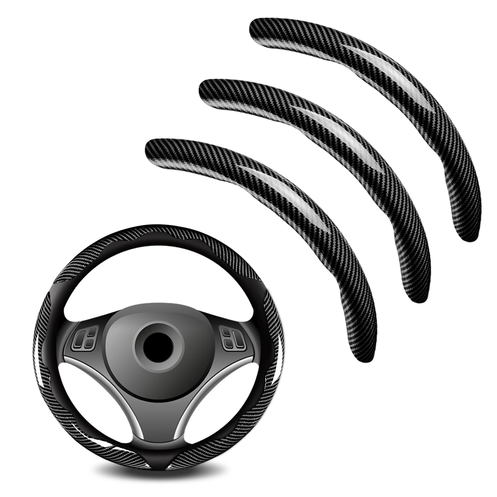 3pcs Universal Carbon Fiber Steering Wheel Cover - Anti-Slip &amp; Segmented Des