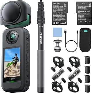 AKASO 360 Action Camera Motorcycle Combo- 5.7K 360 Video, 360-SuperSmooth | 1/2" 48MP Sensors, Invisible Selfie Stick, 72MP 360 Photo, 360° Horizon Lock, AI Tracking, 2x Rechargeable Battery