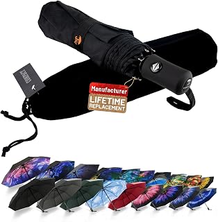 SY COMPACT Travel Umbrella - Windproof Automatic Compact Umbrellas for Rain | Small & Portable, UV Sun Protection, 11" Folded Travel Size, Fits in Backpack & Car, for Walking & Commutes, Factory Direct