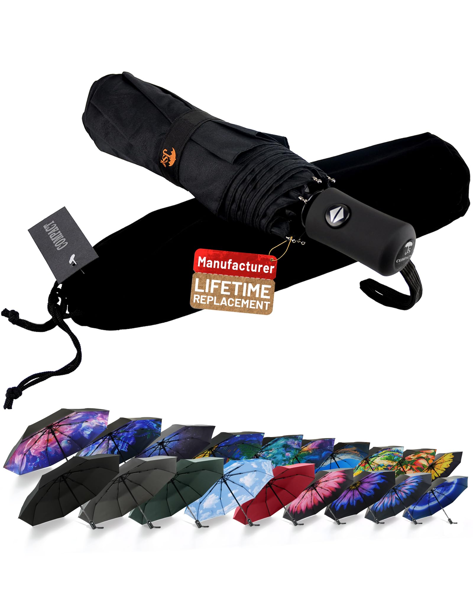 SY COMPACT Travel Umbrella - Windproof Automatic Compact Umbrellas for Rain | Sm