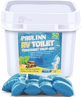 PAULINN RV Toilet Treatment, 50 Packs Septic Tank Treatment Drop Ins Rv Accessories For Trailer Camper