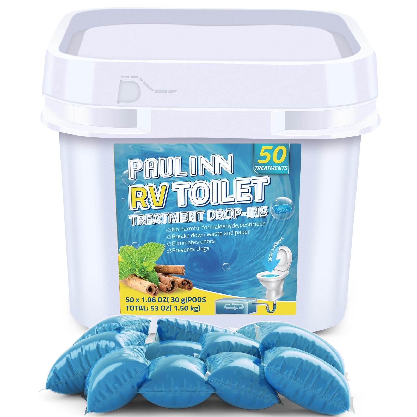 PAULINN RV Toilet Treatment, 50 Packs Septic Tank Treatment Drop Ins Rv Accessor