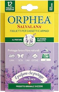 Orphea Salvalana Sheets for Drawers and Wardrobes, Protects Wool and Clothes All Season, Lavender Scent, 12 Emanator Sheets