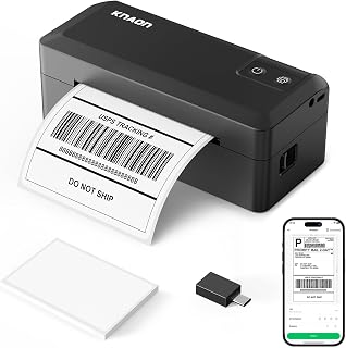 KNAON Shipping Thermal Label Printer, 4x6 Portable Label Printer, Black | Bluetooth Label Printer, Portable for Home Office & Small Business, Works with iPhone, Android, PC, Perfect for Etsy, USPS