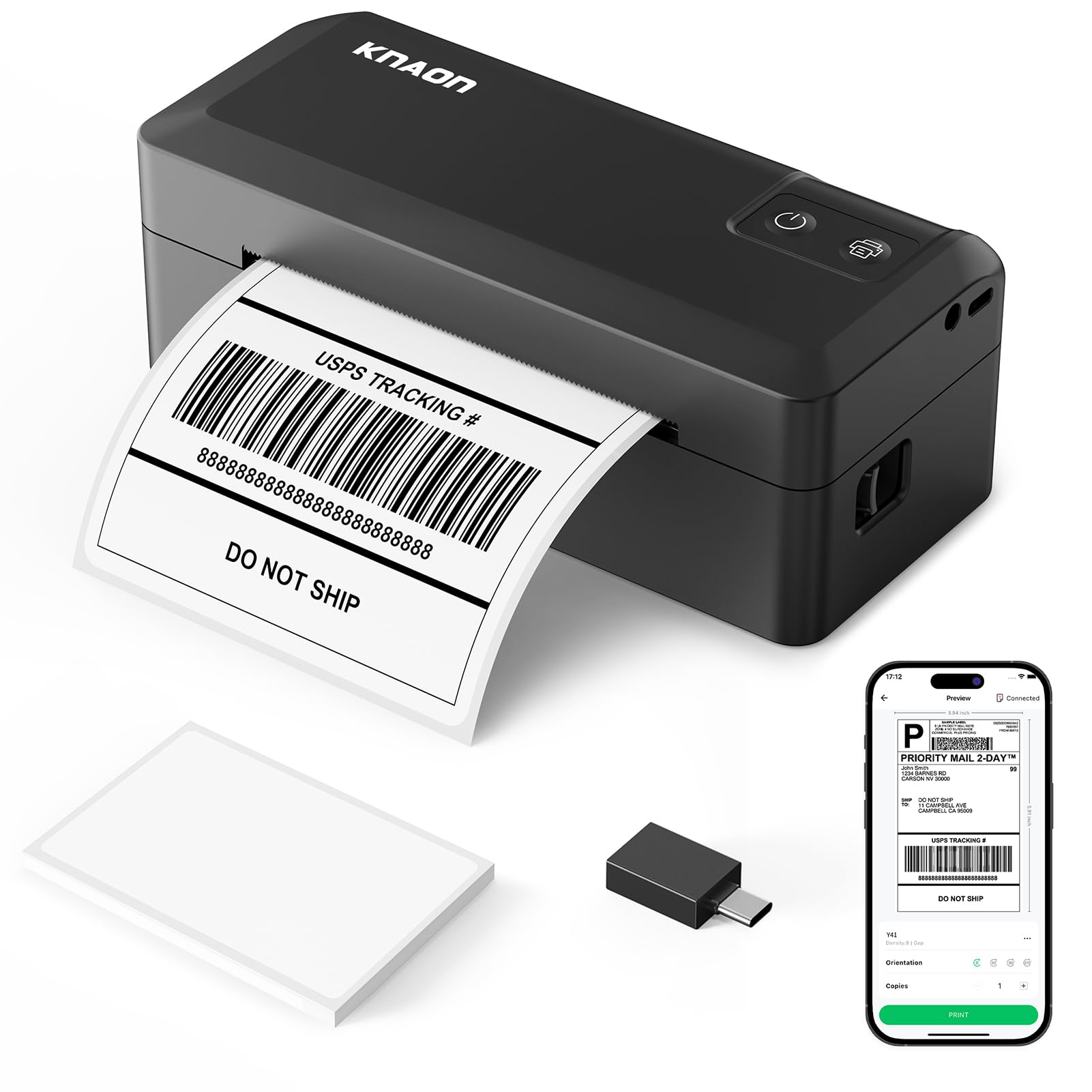 KNAON Shipping Thermal Label Printer, 4x6 Portable Label Printer, Black | Blueto