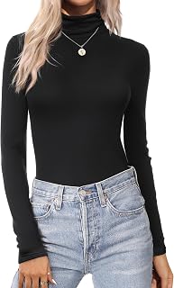 Zeagoo Women's Long Sleeve Shirt, Turtleneck, Tight Basic Tops, Stretch Underwear, Thin, Plain Turtleneck Jumper, XS-XXL
