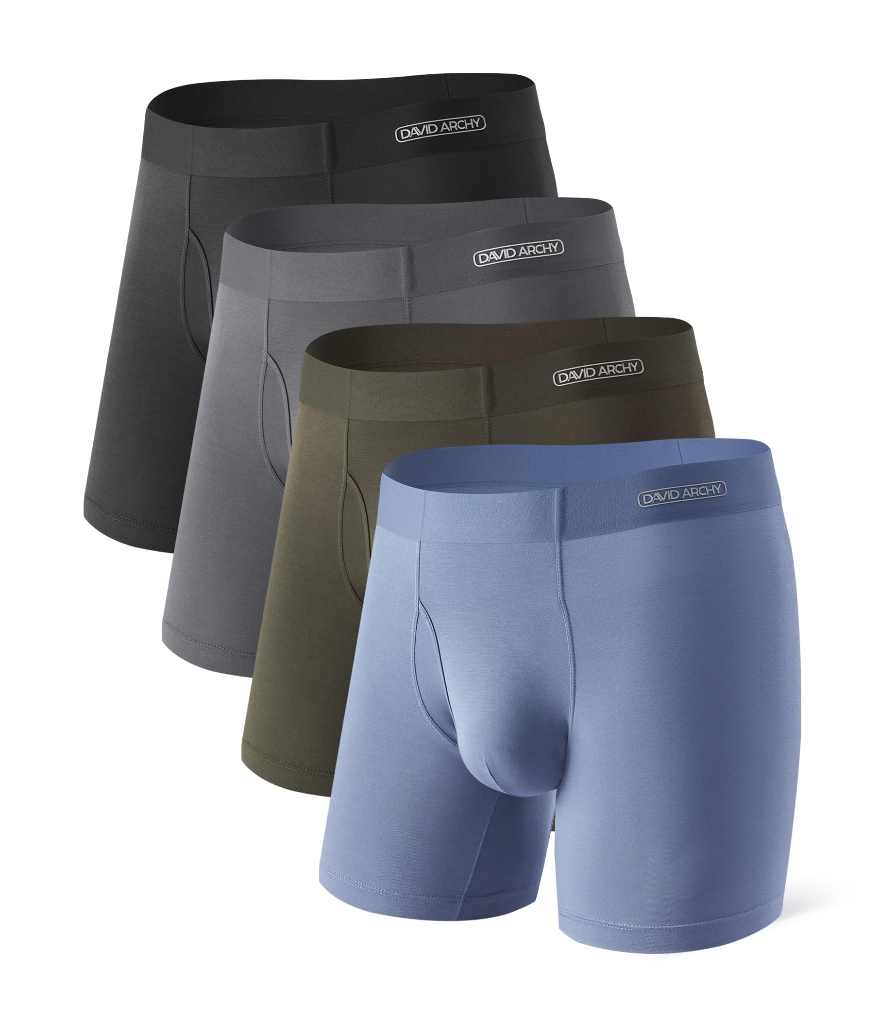 DAVID ARCHY Men's Modal Boxer Briefs, WaistFree Comfort Waistband, 4 Pack