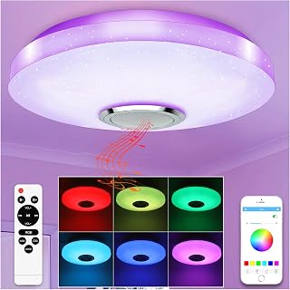 TODEHI LED Ceiling Light with Bluetooth Speaker 36W Music RGB Brightness | Dimmable Color Changing Ceiling Lamp with Remote Control and App, Family Party Ceiling Lights for Bedroom Kids Room