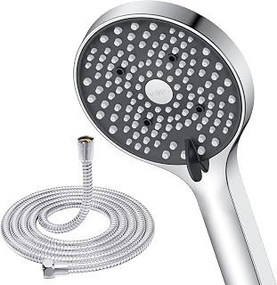YEAUPE Shower Head and Hose, Chrome | 1.6M, 110mm Large Powerful Flow, High Pressure 6 Modes, Pressure Boosting Handheld