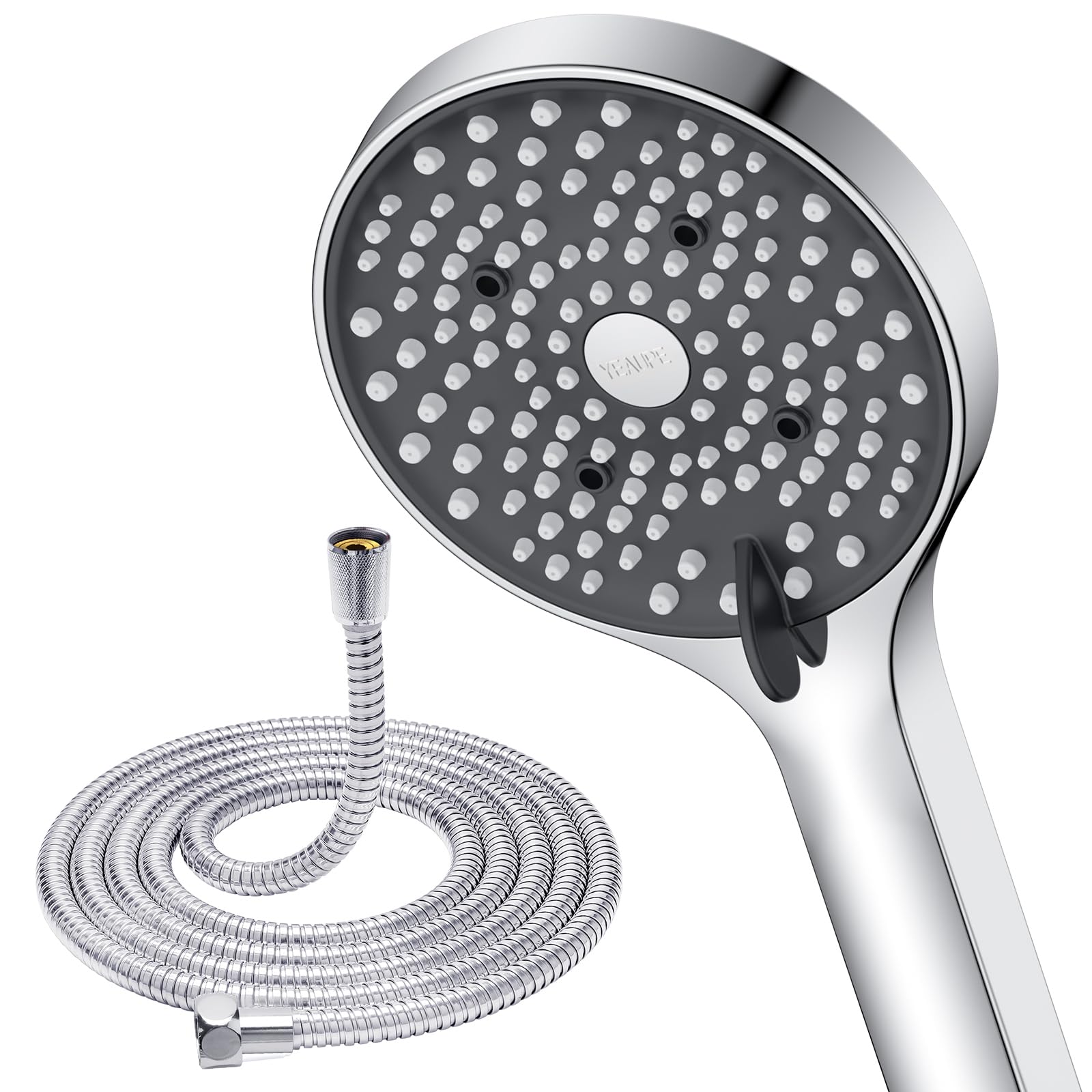 YEAUPE Shower Head and Hose, Chrome | 1.6M, 110mm Large Powerful Flow, High Pres