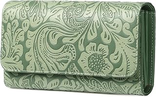 GOIACII Leather Wallets for Women RFID Blocking Western Clutch Green