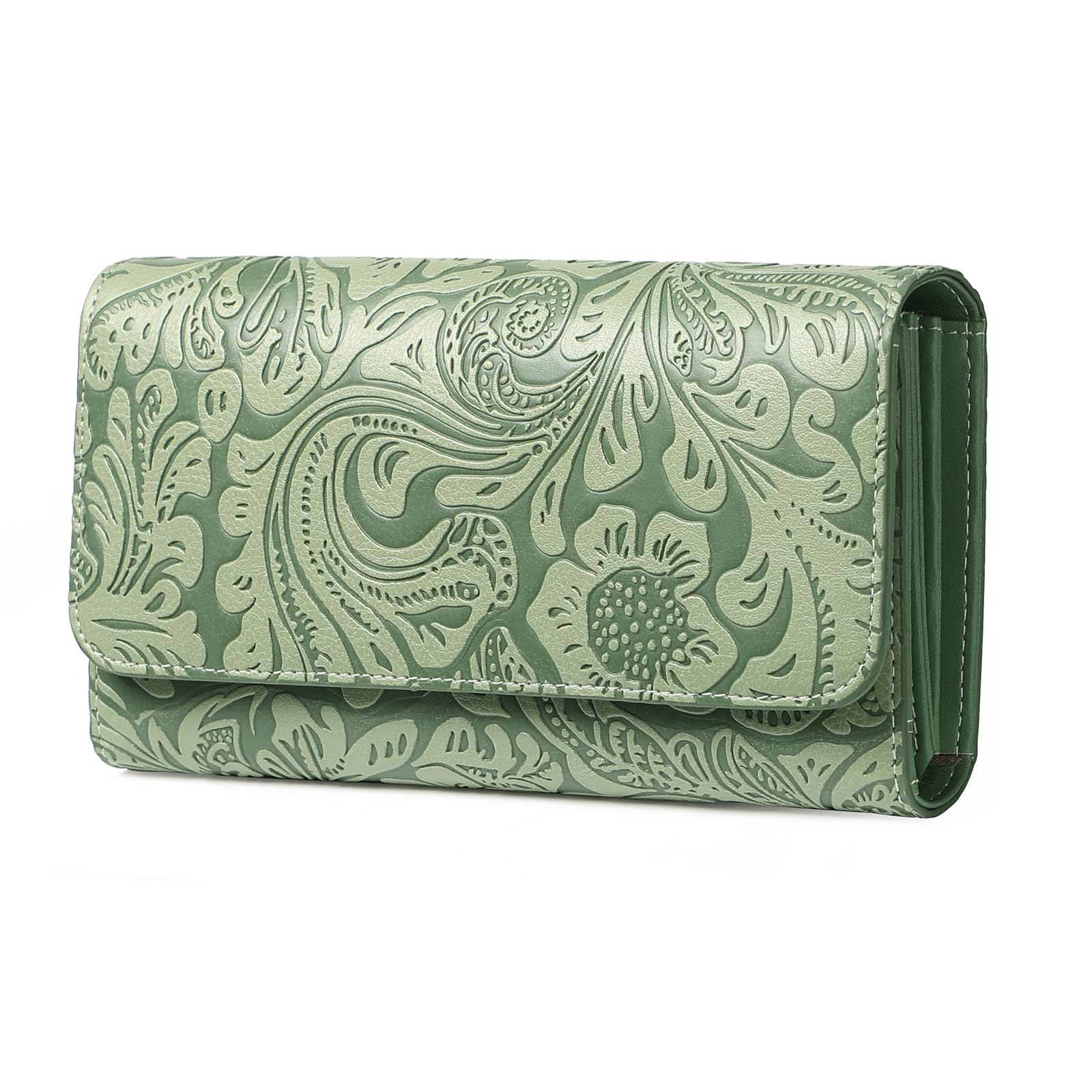 GOIACII Leather Wallets for Women RFID Blocking Western Clutch Green