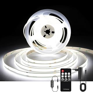 AXMOTUT COB LED strip 3 m, Cool White 6000 K, 24 V 320 LEDs/M Dimmable with RF Remote Control and Power Supply, CRI90 for Home Party Decoration, DIY
