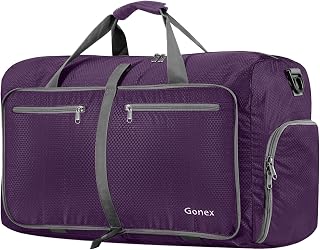 Gonex Foldable Travel Duffle Bag, 80L Lightweight with Shoe Compartment | 210D Honeycomb Nylon, Water-Repellent, Multiple Pockets, Luggage Sleeve, Camping & Weekend Travel, Purple