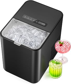 Simzlife Ice Maker Countertop, 26.5 lbs/Day, 8 Bullet Cube Ice in 6 Mins | Portable Ice Machine, 45 dB Quiet, Self-Cleaning, 1.3L Tank, L/M Ice Sizes with Ice Scoop and Basket for Kitchen Office Home