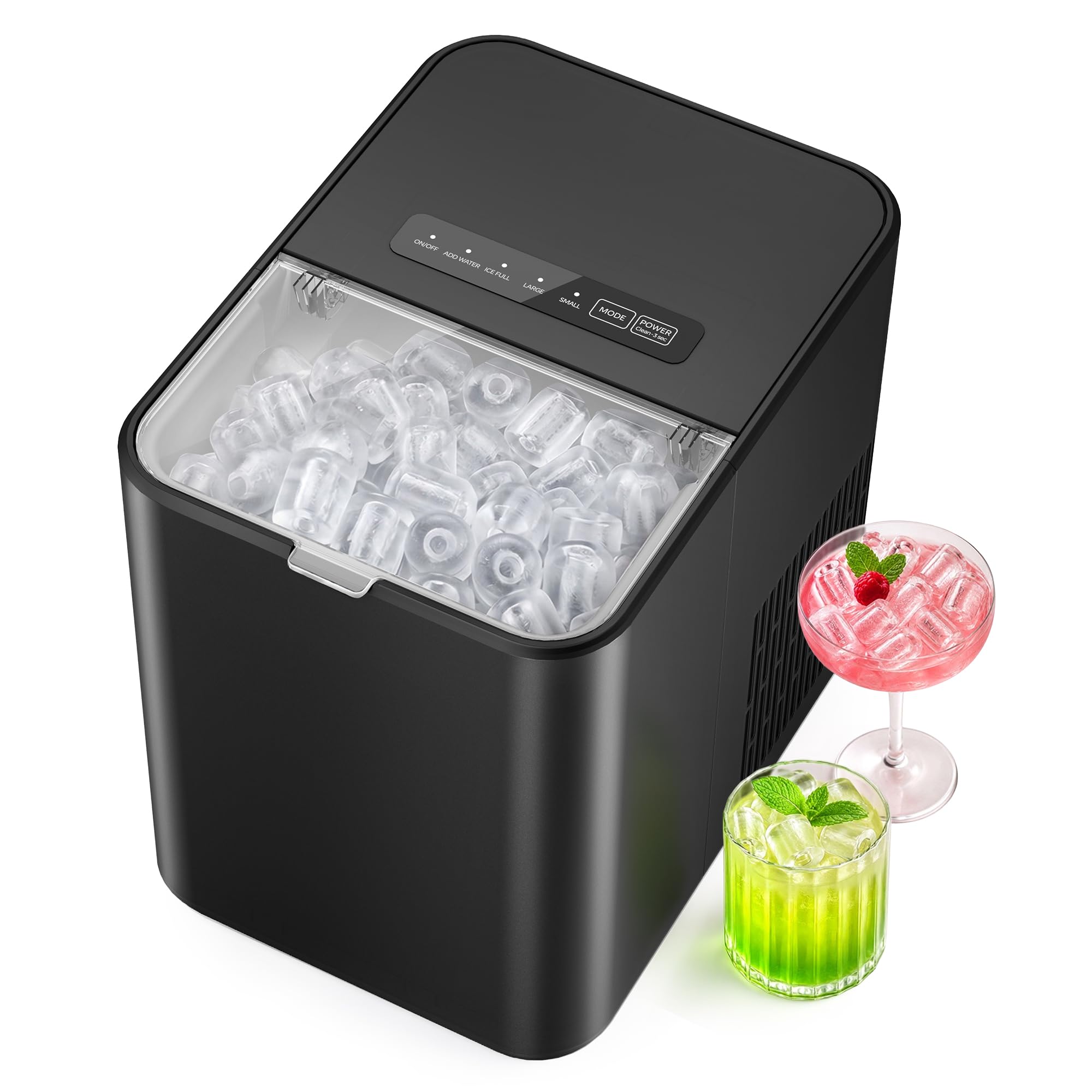 Simzlife Ice Maker Countertop, 26.5 lbs/Day, 8 Bullet Cube Ice in 6 Mins | Porta