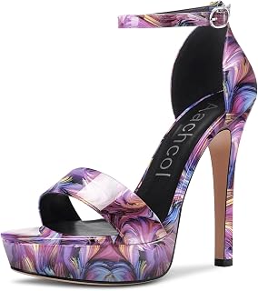 Aachcol Women's Platform Sandals Peep Open Toe Stiletto High Heel Ankle Strap Buckle Sexy Dress Shoes 5.1" Heel