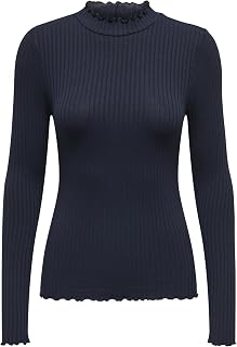JDY Women's Slim Long Sleeve Top Basic Round Neck Turtleneck Stretch Blouse JDYFRANSISKA