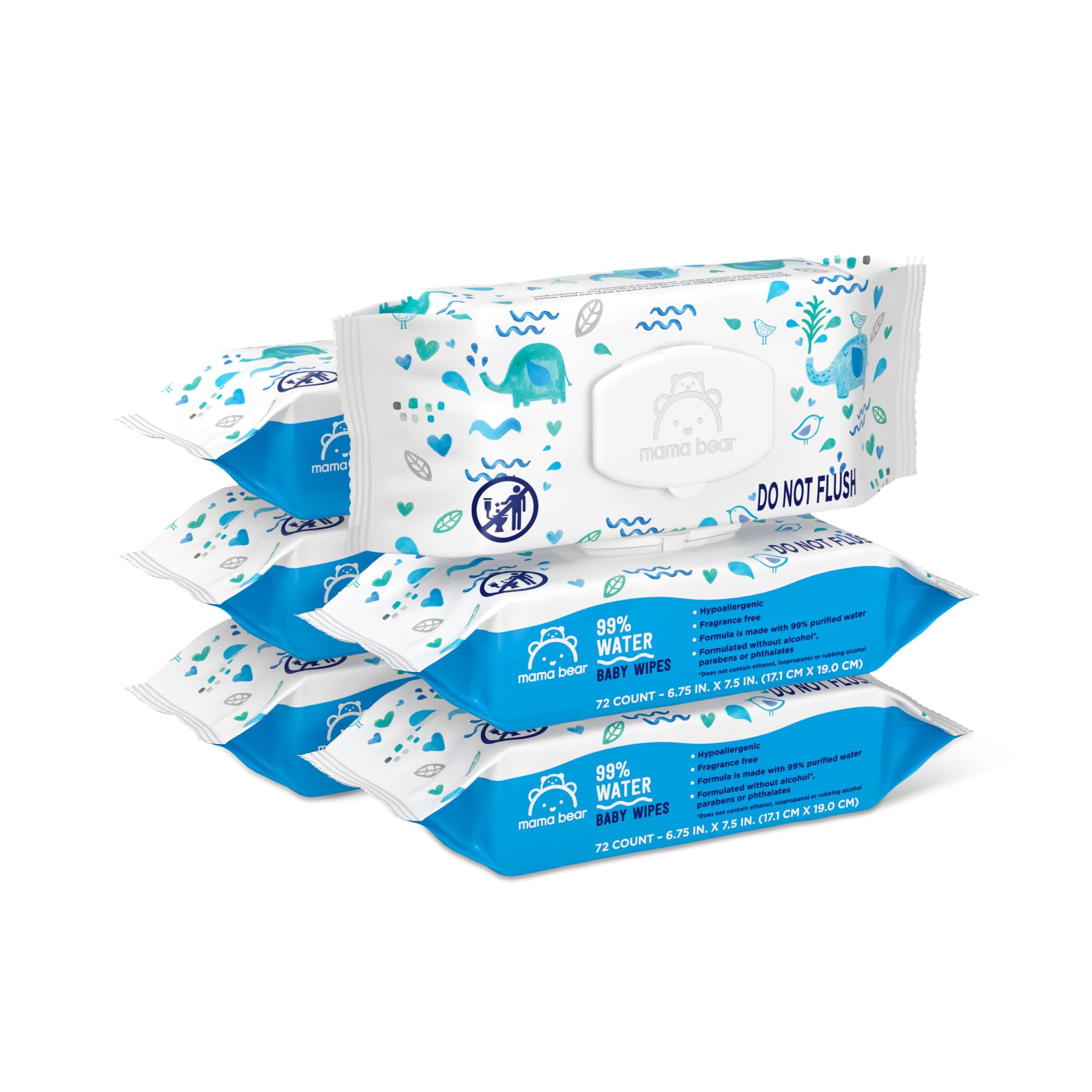 Amazon Brand - Mama Bear 99% Water Baby Wipes, Hypoallergenic, Fragrance Free,72