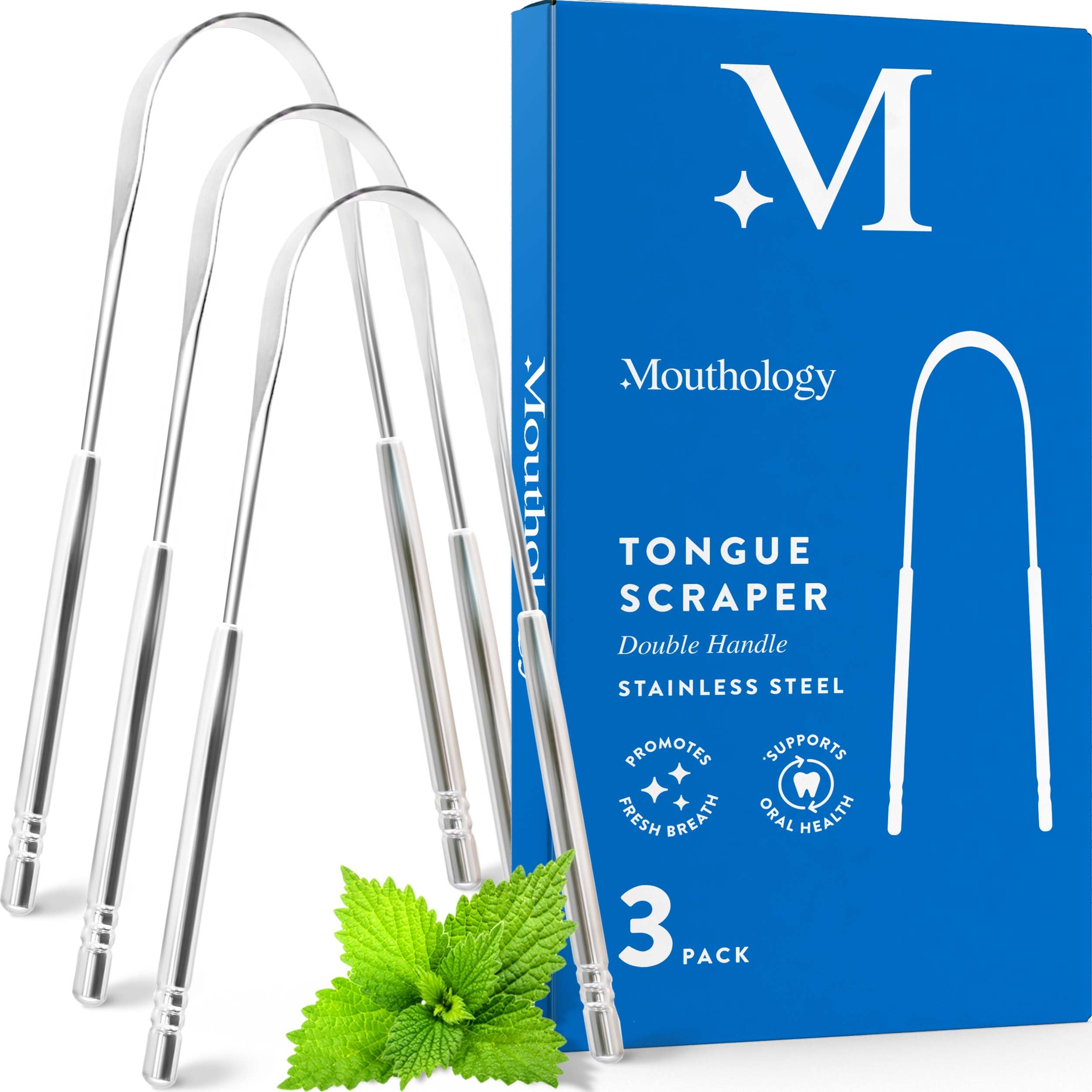 Mouthology Tongue Scraper For Adults (3 Pack) Improved Tongue Cleaning Fresh Bre