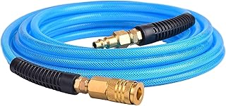 RainBello 25FT 1/4 Inch Air Hose Reinforced Polyurethane Air Compressor Hose - Flexible Heavy Duty Braided Pneumatic Hose with Quick Connect Fittings 300 PSI for Garage Shop Automotive Use