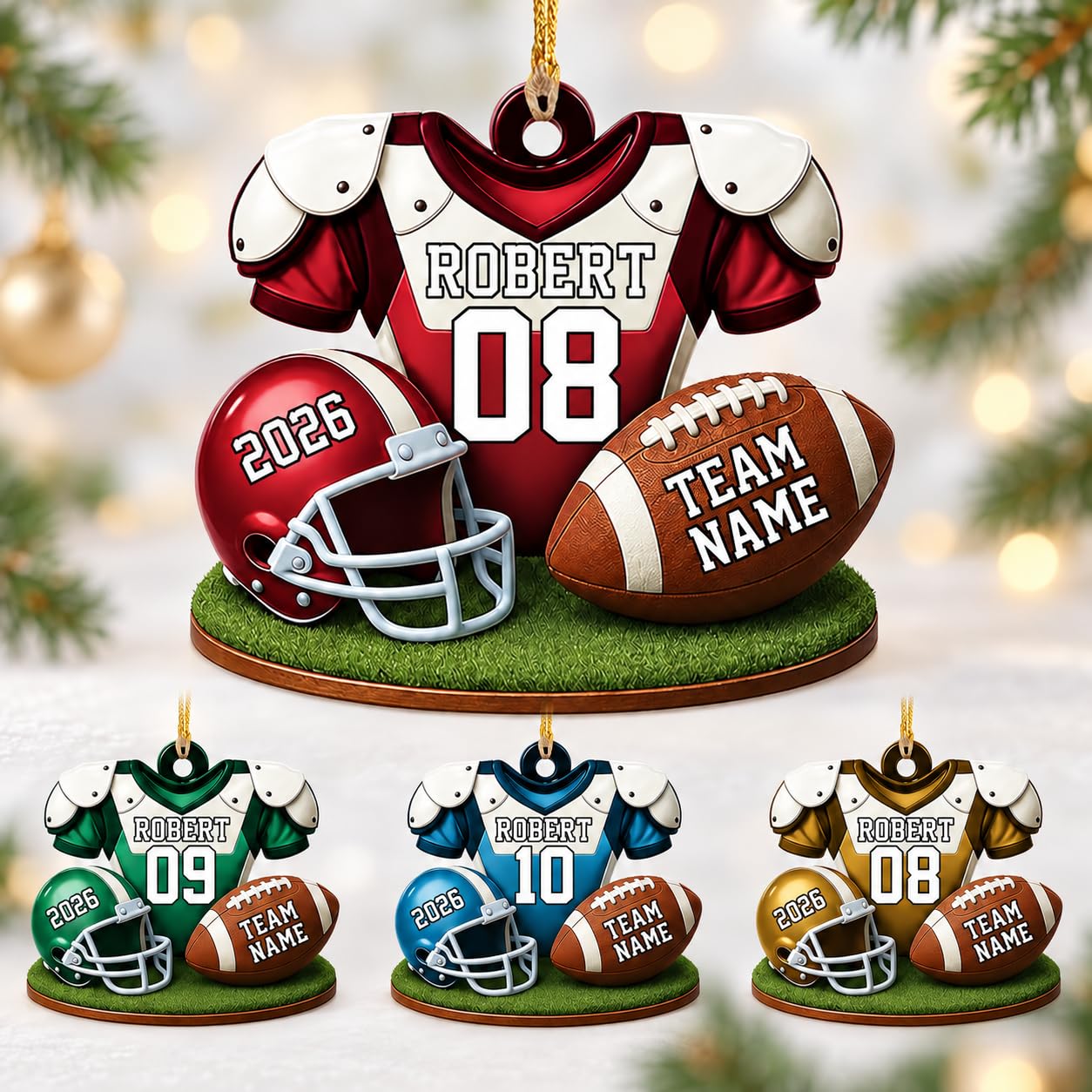 Personalized American Football Christmas Ornament, Custom Name and Jersey Number