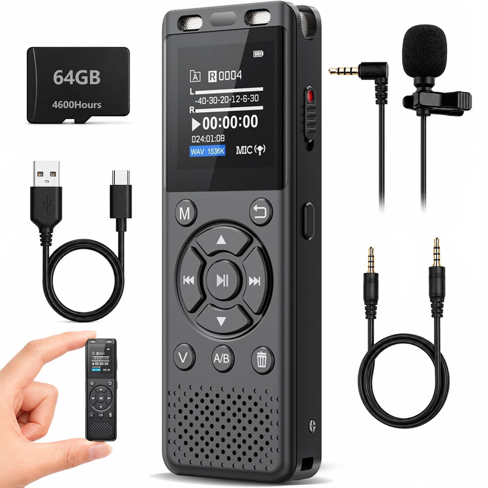 Tonfarb 64GB Digital Voice Recorder with Playback,Audio Recording Device | for L