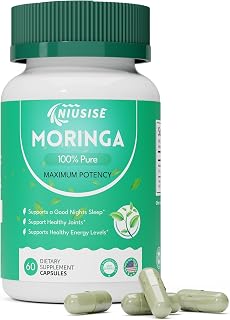 NIUSISE Moringa Powder Capsules, Organic Supplement 800mg Green Superfood from Moringa Leaf, Super Supplement Supports for Energy, Gut & Skin Health, Essential Vitamins, Vegan - 60 Capsules