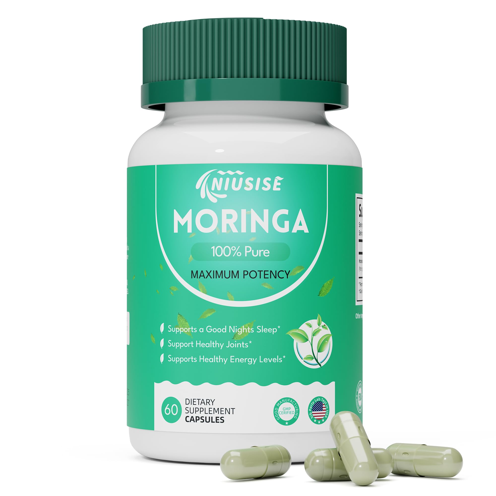 NIUSISE Moringa Powder Capsules, Organic Supplement 800mg Green Superfood from M