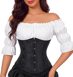 Zhitunemi Renaissance Underbust Corset Top for Women Lace-Up Pirate Costume | 100% polyester with plastic boning,front hooks,lace-up back and modesty panel,XXS-7XL for Ren Faire and Halloween styling