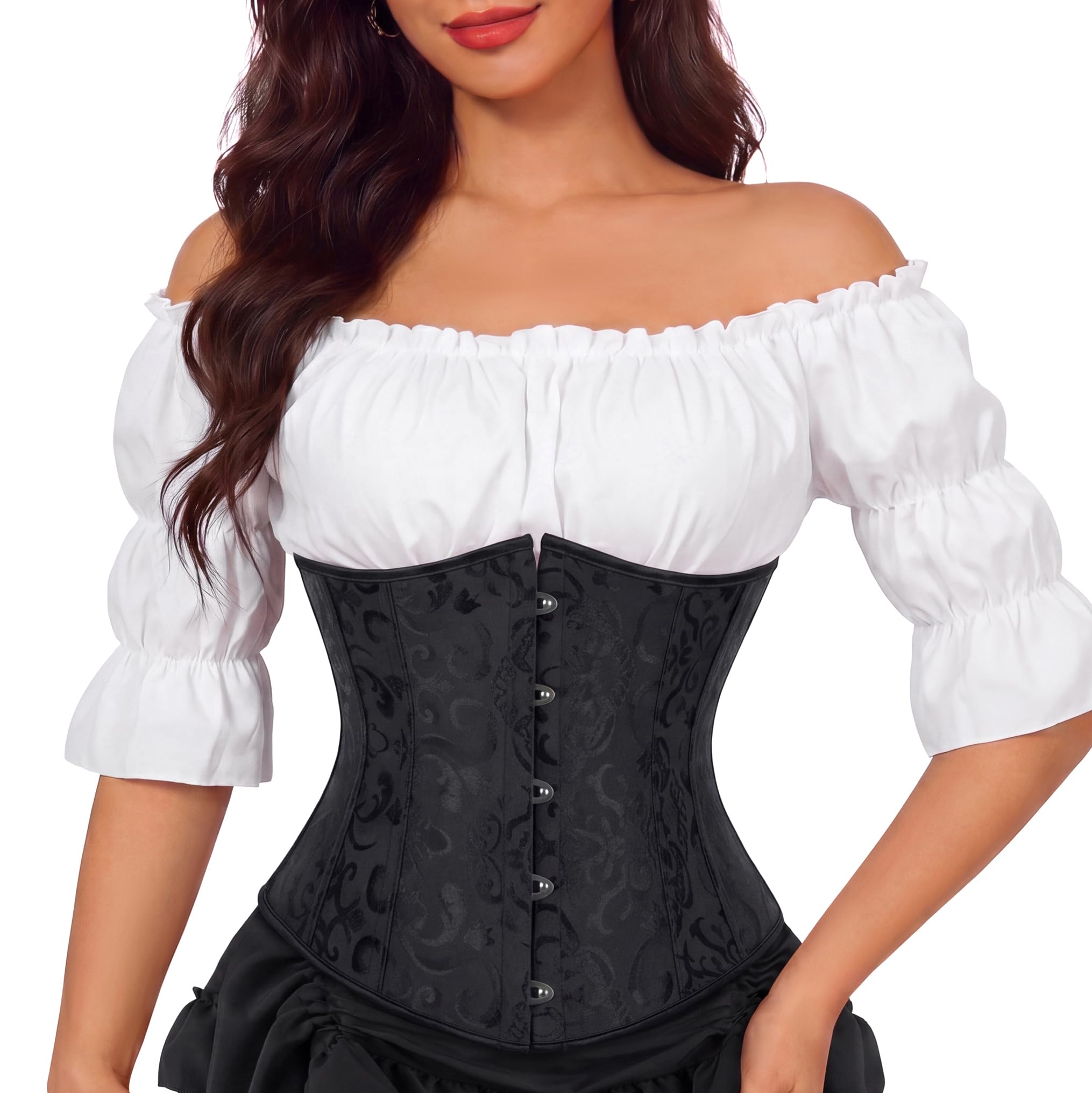 Zhitunemi Renaissance Underbust Corset Top for Women Lace-Up Pirate Costume | 10
