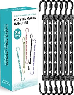 Latoxcaa Space Saving Hangers for Clothes, 24 Pack Collapsible Hangers with 6 Holes and 360° Swivel Hook, Hanger Hooks Space Saver for Closet Organizers and Storage, Dorm Room Essentials, Black