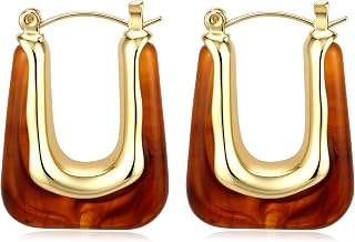 Chunky Gold Boho Hoop Dangle Earrings for Women Gold Plated Hypoallergenic Vintage Stainless Steel Resin Drop Prom Earrings Summer Prom Maximalist Jewelry Gift