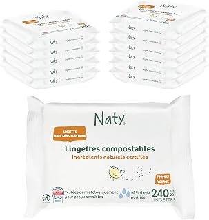 Naty Baby Wipes, 98% Water & Hypoallergenic, 240 units (12 packs)
