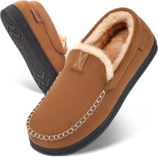 LongBay Mens Moccasin Slippers Memory Foam Warm House Shoes Indoor Outdoor